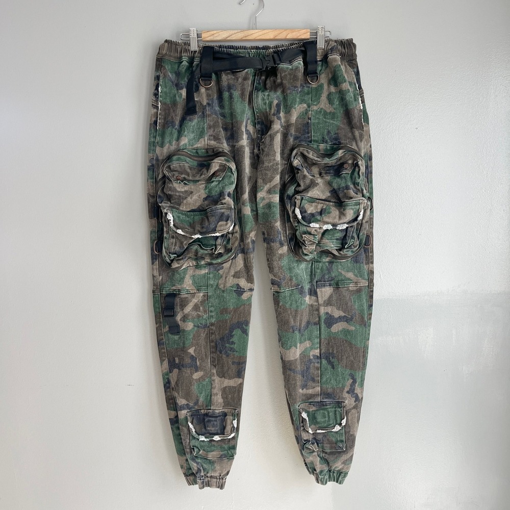 Smugglers Moon Mens Camo Cargo Jogger Pants Tactical Utility Distressed XL